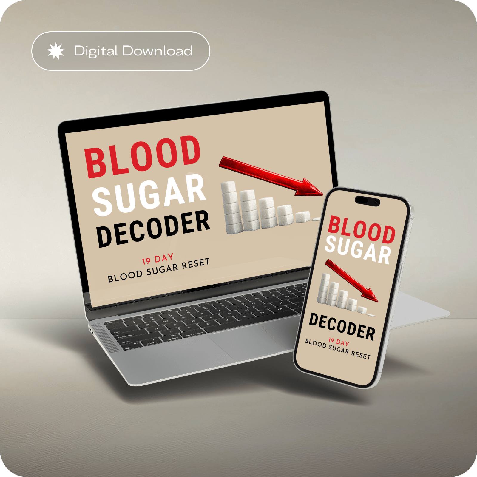 Blood Sugar Decoder digital protocol on laptop and phone